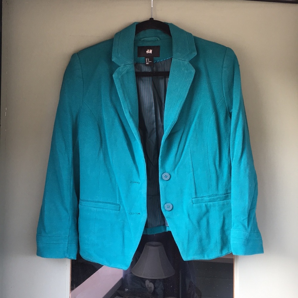 H&M Teal Tweed Cropped Blazer